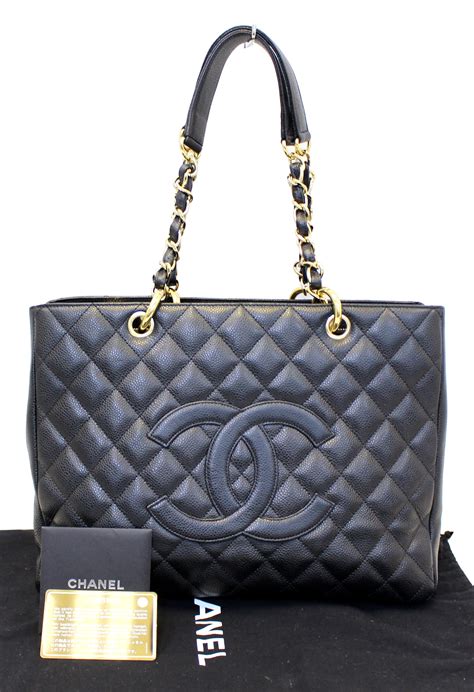 chanel black leather tote|authentic chanel tote bag.